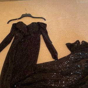 Blk sequenced off the shoulder dress